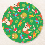 Dessous-de-verre Rond En Papier Animaux des bois fête d'anniversaire<br><div class="desc">Le design de la fête d'anniversaire des mignons animaux de bois est idéal pour un enfant qui aime les mignonnes créatures avec un mignon renard,  hibou et oiseaux!</div>