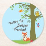 Dessous-de-verre Rond En Papier Animaux des bois fête d'anniversaire<br><div class="desc">Le design de la fête d'anniversaire des mignons animaux de bois est idéal pour un enfant qui aime les mignonnes créatures avec un mignon renard,  hibou et oiseaux!</div>