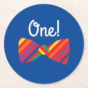 Dessous-de-verre Rond En Papier Anniversaire arc-en-ciel ourson mignon pour enfant