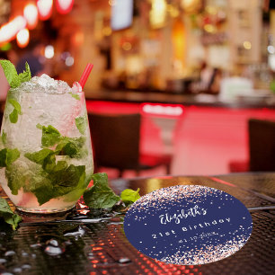 Dessous-de-verre Rond En Papier Anniversaire bleu marine rose confetti d'or