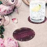 Dessous-de-verre Rond En Papier Anniversaire Bourgogne nom rose or élégant<br><div class="desc">Pour un 21ème anniversaire élégant (ou tout âge). Une couleur arrière - plan dégradé bordeaux. Décoré de parties scintillant en faux or rose,  brille. Personnalisez et ajoutez un nom et un âge. Anniversaire est écrit avec un script de style moderne écrit à la main avec des swashes.</div>