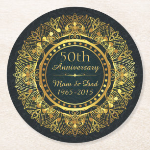 Dessous-de-verre Rond En Papier Anniversaire classique du 50e Mariage