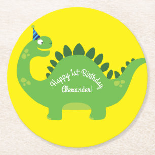 Dessous-de-verre Rond En Papier Anniversaire de Dinosaur