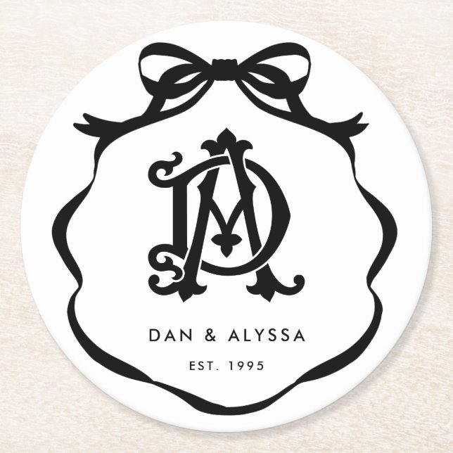 Dessous-de-verre Rond En Papier Anniversaire de la coquette noire et blanche (Devant)