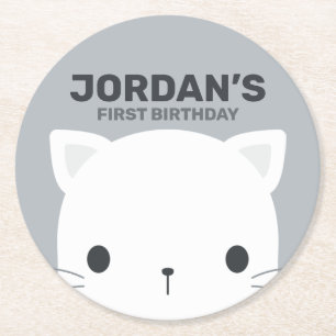 Dessous-de-verre Rond En Papier Anniversaire de la petite chatte