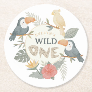 Dessous-de-verre Rond En Papier Anniversaire de la première année de Toucan Tropic