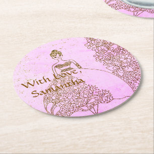 Dessous-de-verre Rond En Papier Anniversaire de la Princesse Rose et Or Conte de F