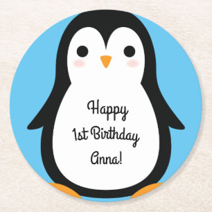 Dessous-de-verre Rond En Papier Anniversaire de Penguin Kid's party mignonne hiver