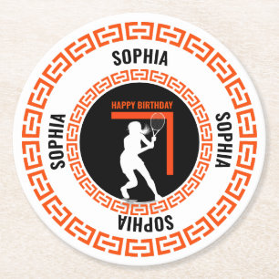 Dessous-de-verre Rond En Papier Anniversaire de Tennis, Joueuse de Tennis Fille 