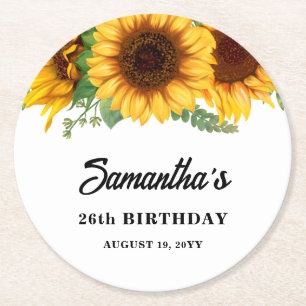 Dessous-de-verre Rond En Papier Anniversaire de tournesol rustique