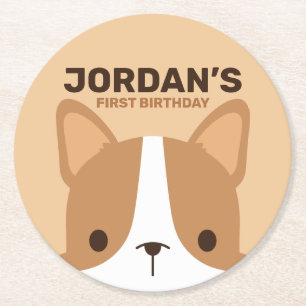 Dessous-de-verre Rond En Papier Anniversaire du chien de Corgi mignonne