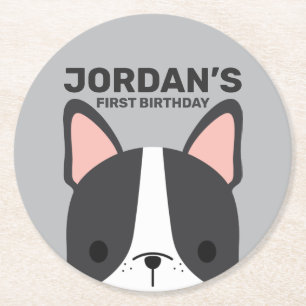 Dessous-de-verre Rond En Papier Anniversaire du mignon Bulldog français
