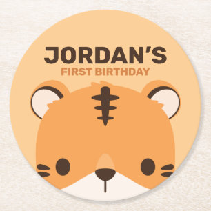 Dessous-de-verre Rond En Papier Anniversaire du Tigre mignon