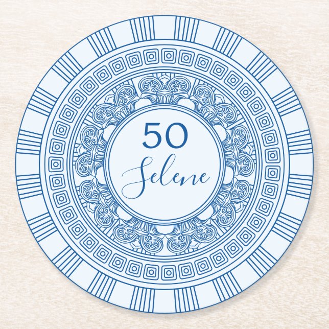 Dessous-de-verre Rond En Papier Anniversaire élégant grec ou romain avec couleurs  (Devant)