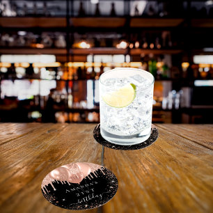 Dessous-de-verre Rond En Papier Anniversaire noir rose or parties scintillant ball