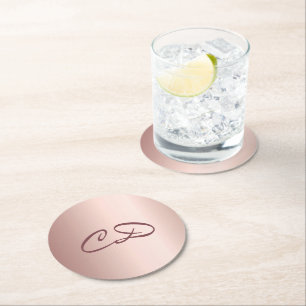 Dessous-de-verre Rond En Papier Anniversaire rose or monogramme initiales
