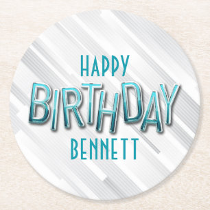 Dessous-de-verre Rond En Papier Anniversaire Turquoise adulte moderne