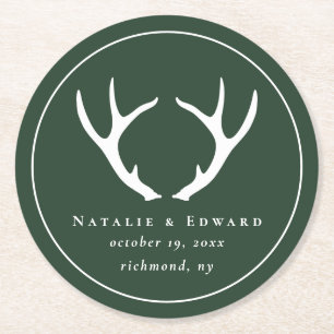 Dessous-de-verre Rond En Papier Antenne rustique enregistrer la date