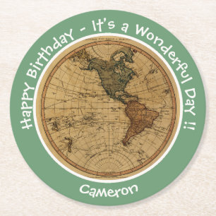 Dessous-de-verre Rond En Papier Antique 1786 Western Hemisphere Map Party