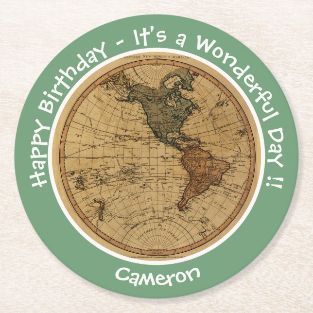 Dessous-de-verre Rond En Papier Antique 1786 Western Hemisphere Map Party (Devant)