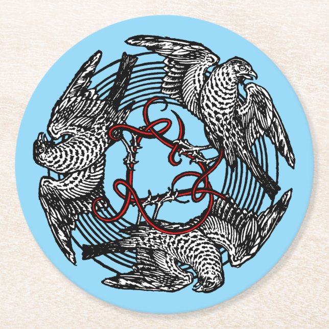 Dessous-de-verre Rond En Papier Antique Bookplate Trois Hawks William de Morgan (Devant)