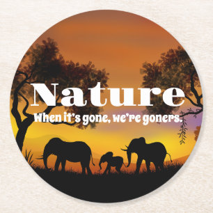 Dessous-de-verre Rond En Papier Apprécier la nature et les éléphants