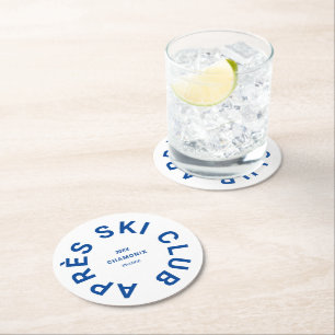 Dessous-de-verre Rond En Papier Après Ski Club Winter Blue Ski Resort Crest