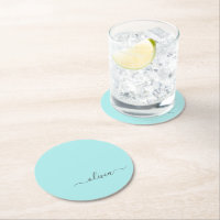 Aqua Blue Turquoise Moderne Script Girl Monogramme