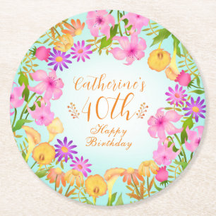 Dessous-de-verre Rond En Papier Aqua du Jardin Floral