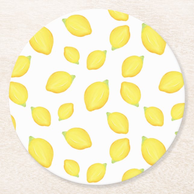 Dessous-de-verre Rond En Papier Aquarelle Citron Motif 2 (Devant)