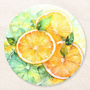 Dessous-de-verre Rond En Papier Aquarelle Citron Orange Citron Vert Botanique Cuis