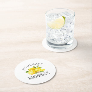 Dessous-de-verre Rond En Papier Aquarelle Citrons Limoncello fait maison