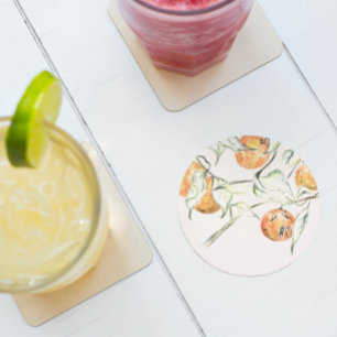Dessous-de-verre Rond En Papier Aquarelle Citrus Fruit Clementine Cutie