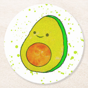 Dessous-de-verre Rond En Papier Aquarelle Cute Carton Avocado