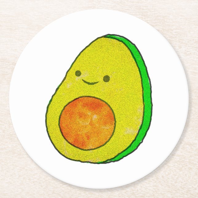 Dessous-de-verre Rond En Papier Aquarelle Cute Carton Avocado (Devant)