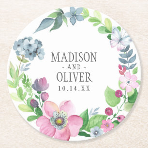 Dessous-de-verre Rond En Papier Aquarelle de Boho florale et papillon épousant
