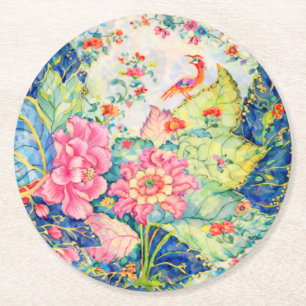 Dessous-de-verre Rond En Papier Aquarelle feuille de tabac inspirée de la Chine 