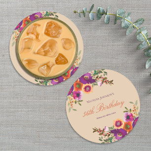 Dessous-de-verre Rond En Papier Aquarelle Florale Automne fête d'anniversaire