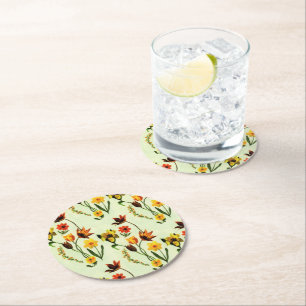 Dessous-de-verre Rond En Papier Aquarelle jaune prés printemps Fleurs sauvages