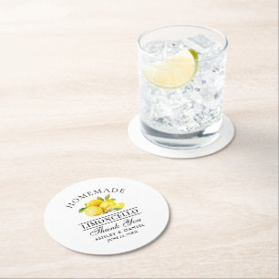 Dessous-de-verre Rond En Papier Aquarelle Lemons Limoncello Mariage