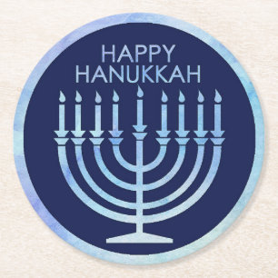 Dessous-de-verre Rond En Papier Aquarelle menorah Hanoukka