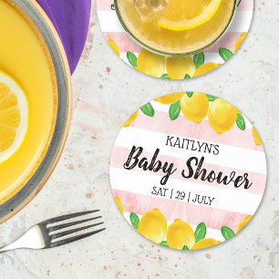 Dessous-de-verre Rond En Papier Aquarelle moderne Baby shower citronnier