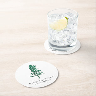 Dessous-de-verre Rond En Papier Aquarelle Pine Tree Photo Noël moderne