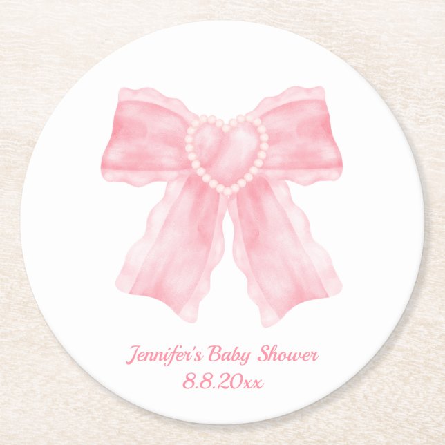 Dessous-de-verre Rond En Papier aquarelle rose arc fille baby shower simple mignon (Devant)