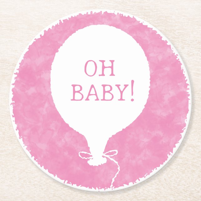 Dessous-de-verre Rond En Papier Aquarelle rose Baby shower texte personnalisé Oh b (Devant)