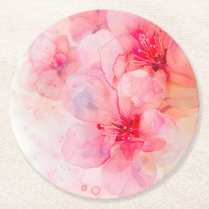 Dessous-de-verre Rond En Papier Aquarelle rose Pétale Élégance