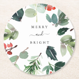 Dessous-de-verre Rond En Papier Aquarelle Vacances Verdure Ajouter Votre Texte Per