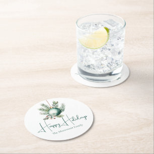 Dessous-de-verre Rond En Papier Aquarelle Vert ornement tendance Fête de vacances