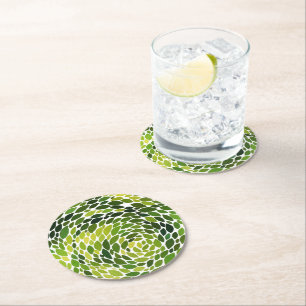 Dessous-de-verre Rond En Papier Aquarelle verte de la forêt de printemps