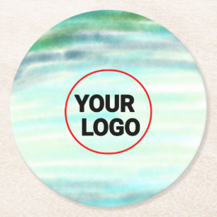 Dessous-de-verre Rond En Papier Aquarelle verte simple abstrait ajouter le logo te